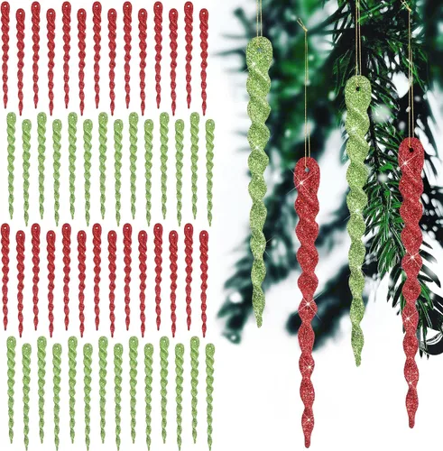 Miniatura 8 de 60 piezas de adornos de carámbano torcido, decoración de árbol de Navidad, tiras en espiral con purpurina para colgar en Navidad, fiestas, Champán