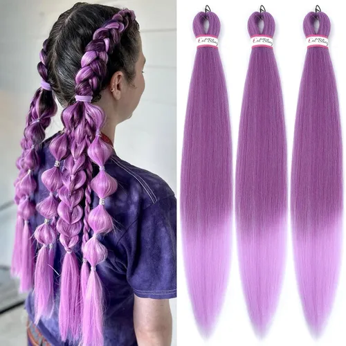Miniatura 26 de Col bling Cabello trenzado preestirado de 28 pulgadas, 3 paquetes de extensiones de cabello largo para mujer, trenzas de caja, cabello preestirado