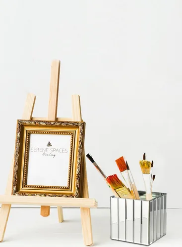 Miniatura 2 de Serene Spaces Living Jarrón grande con tira de espejo Gatsby – Jarrón de vidrio inspirado en el Art Deco con acabado de espejo, mide 5.75 pulgadas