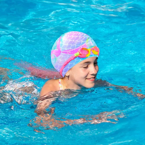 Miniatura 4 de Gorros de natación para niñas, gorro de natación de silicona para niños pequeños, gorros de natación duraderos y cómodos para niñas