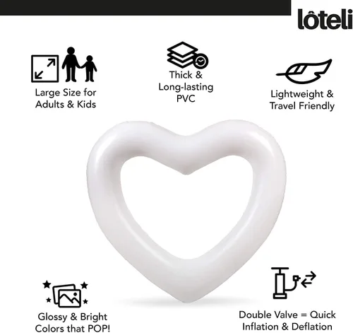 Miniatura 3 de LOTELI - Flotadores de piscina con forma de corazón originales para adultos, más gruesos y fuertes, flotadores inflables grandes para fiestas, Blanco