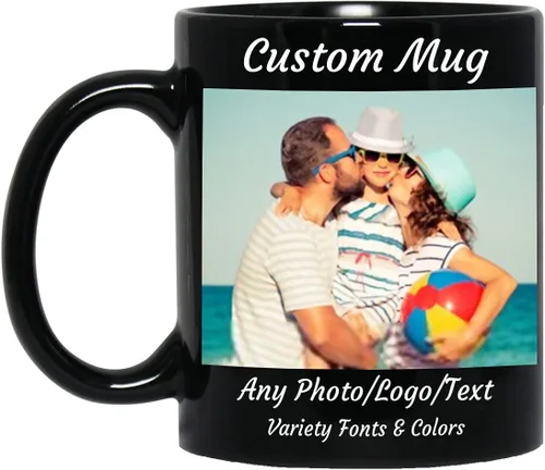Miniatura 2 de Taza de café personalizada, taza de café personalizada, taza de cerámica negra de 11 onzas con texto o logotipo, regalo personalizado de doble cara