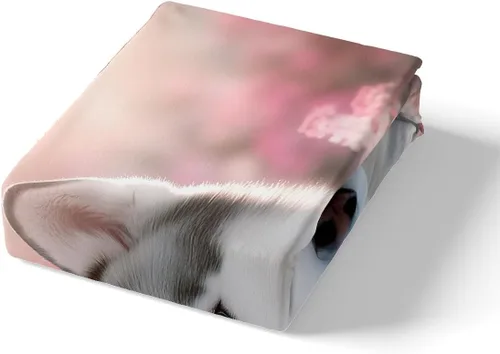 Miniatura 4 de Feelyou Husky - Juego de sábanas con diseño de flor de cerezo rosa, ropa de cama para perro, 1 sábana encimera y 1 sábana bajera ajustable con 1