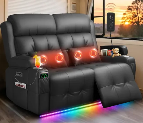 Miniatura 25 de Sofá Reclinable Loveseat para RV, Sofá Reclinable de Masaje de 3 Asientos Abrazador de Pared con USB, Bolsillos Integrados, Portavasos, Sofás Cama
