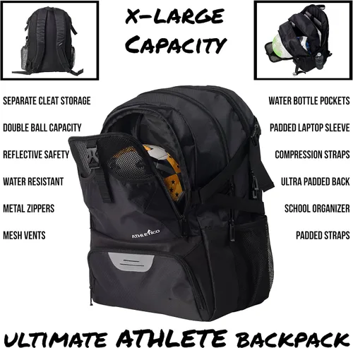 Miniatura 3 de Athletico National – Mochila de fútbol, baloncesto y fútbol americano, incluye soporte separado para balones y tacos