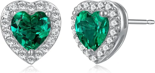 Miniatura 18 de Amazon Essentials Aretes de plata de ley con halo de corazón de zafiro blanco, (anteriormente colección Amazon)