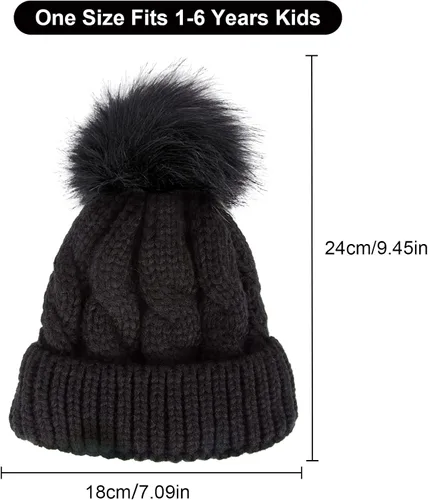 Miniatura 2 de YSense Wear 2 Pack Toddler Kids Winter Warm Fleece Lined Beanie Hats for Boys and Girls Crochet Hairball Knit Cap 1-6 Years