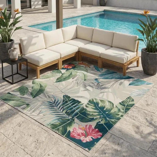 Miniatura 13 de Unique Loom Outdoor Botanical Collection - Alfombra Kula (4 pies 1 pulgada octágono multi/gris)