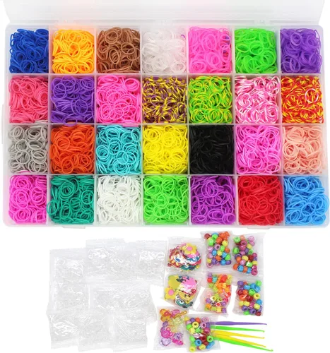 Miniatura 11 de Kit de 3000 bandas de goma de telar con 75 clips, 5 ganchos, kit de fabricación de pulseras de primera calidad para niños, tejer, regalo de A-Café