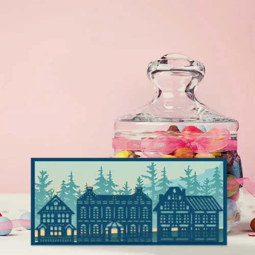 Miniatura 3 de Hying 2 troqueles de fondo de Navidad para hacer tarjetas, troqueles de corte de edificios de Navidad para álbumes de recortes, papel