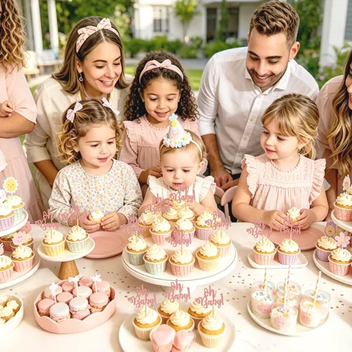 Miniatura 3 de Ercadio 24 piezas Oh Baby Cupcake Toppers Glitter Rose Gold Cake Topoper para niños o niñas, temática de baby shower, cupcakes, fiesta de cumpleaños