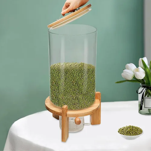 Miniatura 5 de Dispensador de cereales de 7.5 L, dispensador de granos, cubo de vidrio para encimera, recipiente grande de almacenamiento de arroz para alimentos