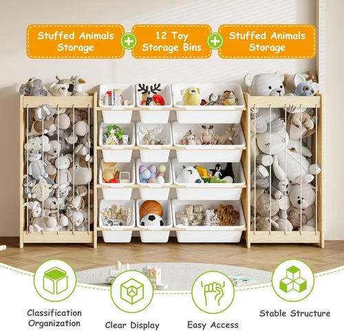 Miniatura 4 de EXPERLAM Organizador grande de almacenamiento de juguetes, almacenamiento de animales de peluche de madera y organizador de juguetes de 12 Blanco