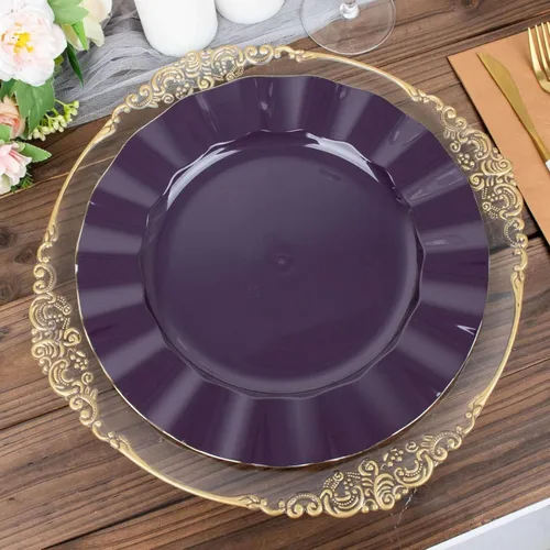 Miniatura 124 de Tableclothsfactory Paquete de 10 platos redondos de plástico negro de 6 pulgadas para ensalada de postre, platos desechables con borde ondulado