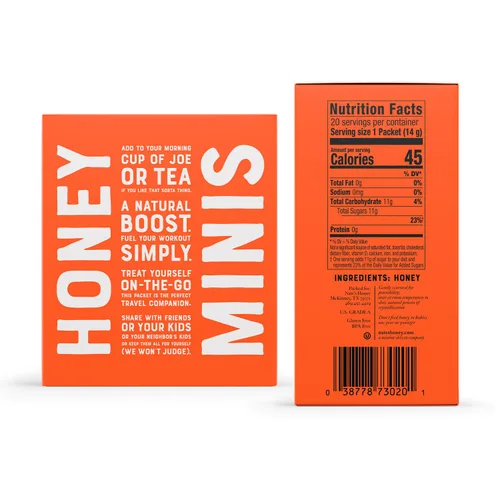 Miniatura 2 de Nate's Honey Minis - Miel de una sola porción 100% pura, cruda y sin filtrar, rellenos de calcetines navideños, paquetes de 0.49 onzas, caja de 20