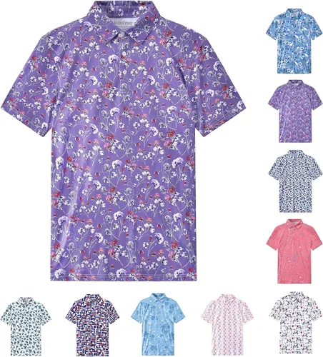 caloleyng Camisas tipo polo de golf con estampado divertido para hombre, para verano, elásticas, de ajuste seco, manga corta, para el rendimiento