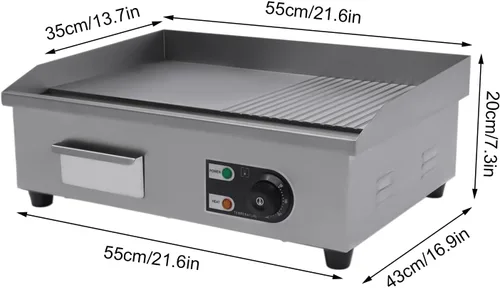Miniatura 6 de Parrilla eléctrica comercial con parte superior plana, encimera de barbacoa de placa caliente, control de temperatura ajustable con 122~572℉(1600W