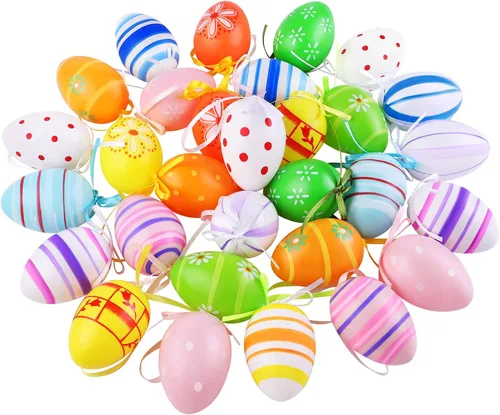 Miniatura 9 de Elcoho - Huevos colgantes de Pascua, de plástico, ornamentos para la Pascua, decoración de Pascua, estilos al azar