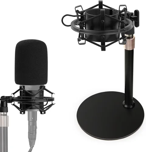Miniatura 8 de Soporte de micrófono AT2020, brazo de micrófono ajustable con soporte de choque, parabrisas de espuma y bridas para cables, para AT2020 AT2020USB