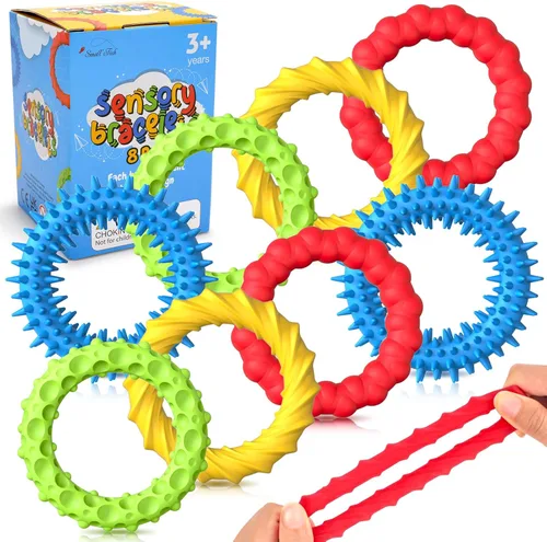 Juguetes Sensoriales Fidget para Niños y Adultos - Paquete de 8 Pulseras Fidget Elásticas | Juguetes Sensoriales con Textura y Calmantes para