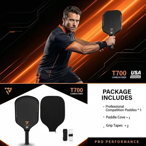 Miniatura 7 de T700 Carbon Fiber Pickleball Paddle, Pickleball Set 16mm Pickle Ball Rackets with CMS Matte Surface Lightweight Honeycomb Core & Durable Edge Frame