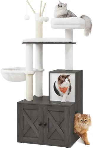 Miniatura 10 de Feandrea Árbol para gatos con caja de arena, torre moderna para gatos de 59 pulgadas, condominio 2 en 1 con postes rascadores, cojín extraíble