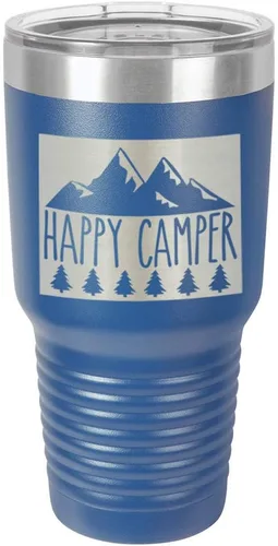 Miniatura 13 de Taza de viaje de acero con recubrimiento de polvo grabado con láser, con grabado de 30 oz de HAPPY CAMPER 3 grabado en polvo, sin BPA, para mantener