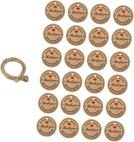 Miniatura 6 de EXCEART 100 piezas de papel kraft etiquetas colgantes regalos de Navidad etiquetas redondas regalo caramelo marrón Kraft etiquetas de agradecimiento