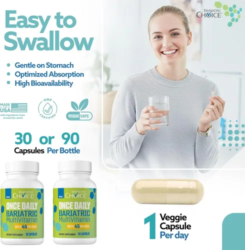 Miniatura 6 de Bariatric Choice Multivitamínico bariátrico una vez al día con 45 mg de hierro, cápsula fácil de tragar, vitamina para pacientes de cirugía