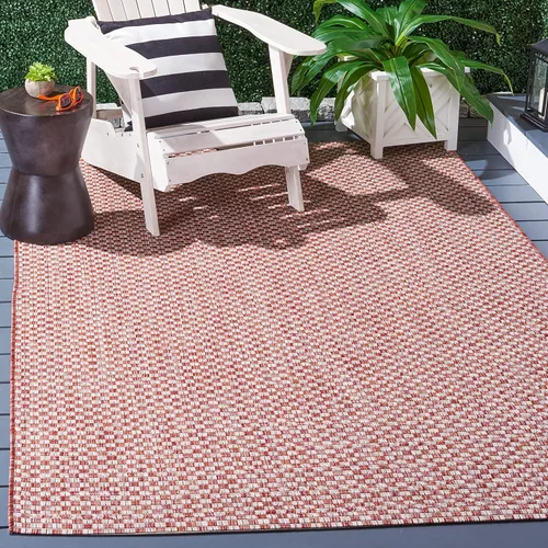 Miniatura 78 de SAFAVIEH Alfombra lavable al aire libre Courtyard Collection - 6'7" x 9'6", azul claro y gris claro, no desprende pelusa y fácil limpieza, ideal