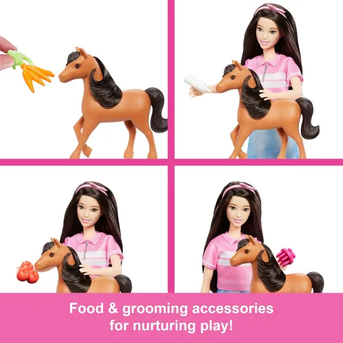 Miniatura 2 de Conjunto de juego de establo de juguetes Barbie con muñeca de moda, poni pequeño y más de 10 accesorios, inspirado en Misterios: La Gran Carrera
