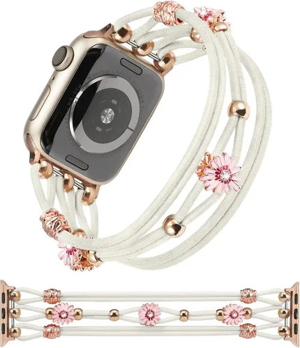 Miniatura 7 de TOYOUTHS - Pulsera floral compatible con Apple Watch de 42/41/40/38mm para mujer, correa elástica trenzada de cuentas boho, delgada y elegante