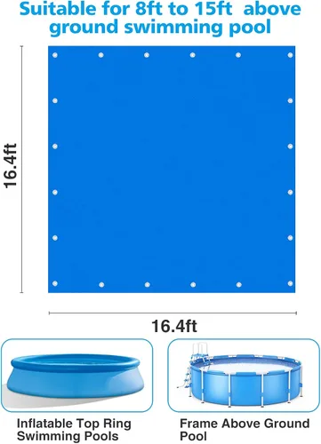 Miniatura 5 de Aulock Almohadillas de piscina de 16.4 x 16.4 pies para piscina sobre el suelo, lona rectangular impermeable de polietileno para piscinas de 8 a 15