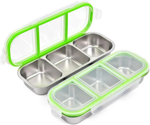 Miniatura 9 de UPTRUST Recipientes reutilizables de acero inoxidable con tapas, 2 compartimentos y 3 compartimentos a prueba de fugas para condimentos para llevar