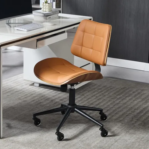 Miniatura 3 de Silla de Oficina para Hogar con Ruedas, Silla de Oficina Ajustable sin Brazos, Silla de Computadora Pequeña de Respaldo Medio de 360° de Cuero PU