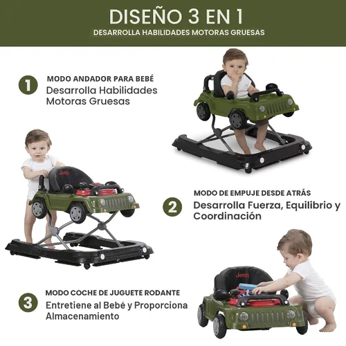 Miniatura 2 de Jeep Classic Wrangler 3 en 1 Crece Conmigo Andador de Actividades - Cuenta con música, luces, bandeja de juego extraíble, modo andador de empuje, se