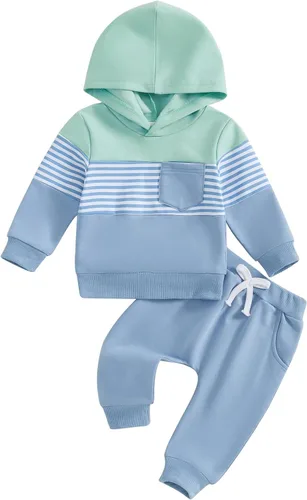 Miniatura 298 de Conjunto de ropa de otoño e invierno para bebé y niño, sudadera larga con capucha y pantalones para niños pequeños, 6, 12, 18, 24 meses, 2T