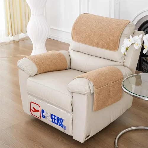 Miniatura 5 de 3 fundas reclinables, fundas de brazo de sherpa para silla reclinable con bolsillos de almacenamiento, funda para reposacabezas para silla