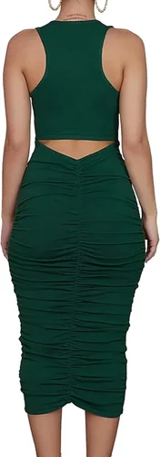Miniatura 2 de Rooscier Vestido de fiesta sin mangas con cuello redondo y fruncido para mujer