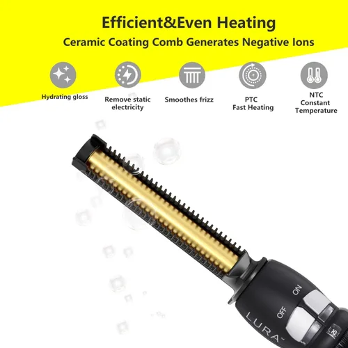 Miniatura 2 de Lura Alisador profesional de raíces/borde, peines de prensado de 200-500 °F para cabello negro, peine caliente eléctrico para mujeres de cabello