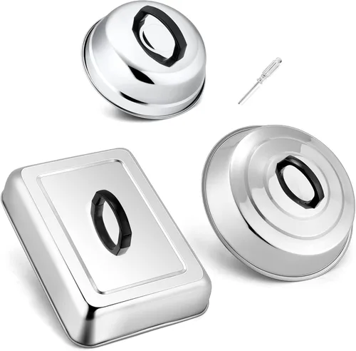 Miniatura 8 de HaSteeL - Juego de 3 cúpula de fusión de queso, cubiertas redondas de acero inoxidable para vaporizar, accesorios profesionales para parrilla
