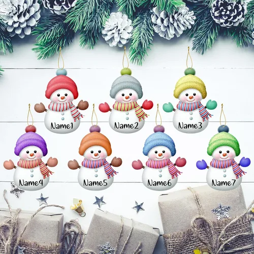 Miniatura 4 de Adornos de Navidad personalizados de muñeco de nieve, juego de adornos de Navidad de madera personalizados con nombres, decoraciones para colgar