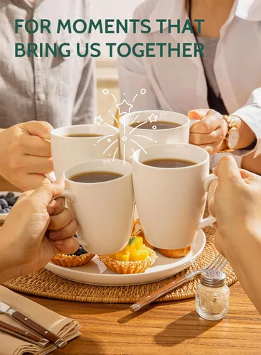 Miniatura 5 de Sweese Tazas de café de porcelana – 16 onzas (arriba al borde) para café, latte, té, cacao, juego de 4, blanco