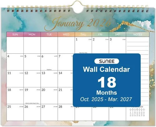 Miniatura 21 de SUNEE Calendario de pared 2026 de 18 meses, octubre de 2025 a marzo de 2027, 14.5 x 11.5 pulgadas, cuadrícula grande para colgar con papel grueso