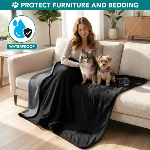 Miniatura 3 de PetAmi Manta Impermeable para Mascotas Cama para Perros Funda de Sofá para Muebles, Reversible Lavable Forro Polar Suave Negro/gris