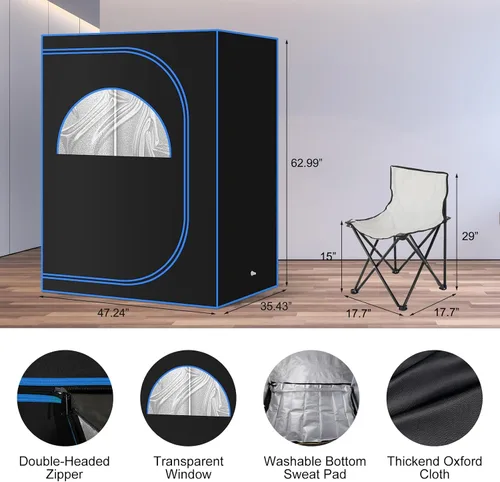 Miniatura 6 de Tienda de campaña portátil para sauna de vapor para 2 personas, terapia de cuerpo completo de gran tamaño, spa en casa, tienda de campaña de saunas