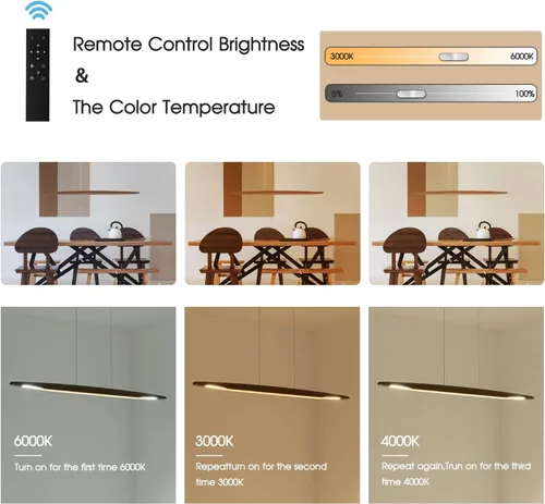 Miniatura 6 de YISDESIGN Lámpara colgante lineal de madera Lámpara colgante minimalista Lámpara lineal de madera Iluminación de isla de cocina de 40 W regulable