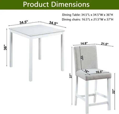Miniatura 8 de Juego de mesa de comedor de madera de 5 piezas, juego de mesa de cocina con una mesa rectangular y 4 sillas tapizadas