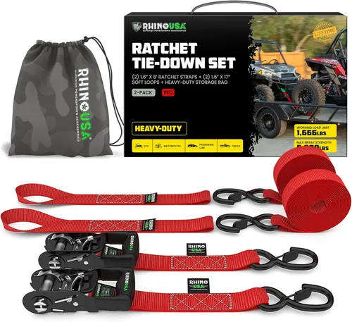Miniatura 11 de Kit de correas de trinquete de Rhino USA, con resistencia a la rotura de 5,208 lbs - Incluye amarres de trinquete resistentes con asas acolchadas