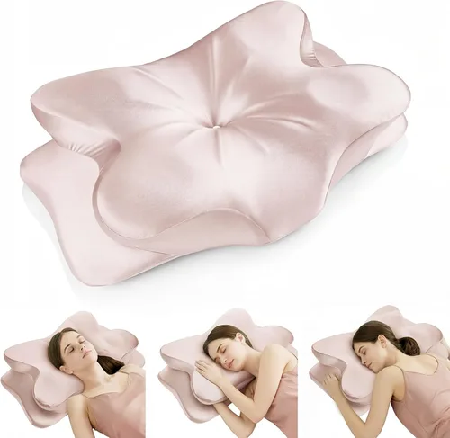 Miniatura 13 de Almohada cervical para el cuello para aliviar el dolor de cuello, almohada ergonómica de contorno de espuma viscoelástica con funda de tela de satén